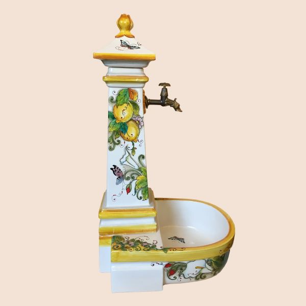 FOUNTAIN IN CERAMIC WITH POPPIES AND BUTTERFLIES, cm.100h